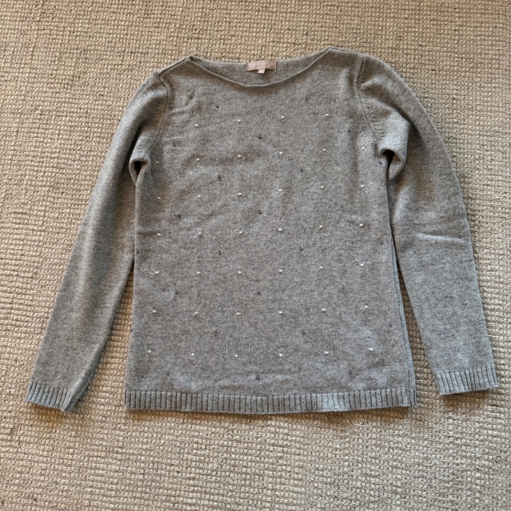 Cashmere blend grey sweater sz small w/ rolled neckline